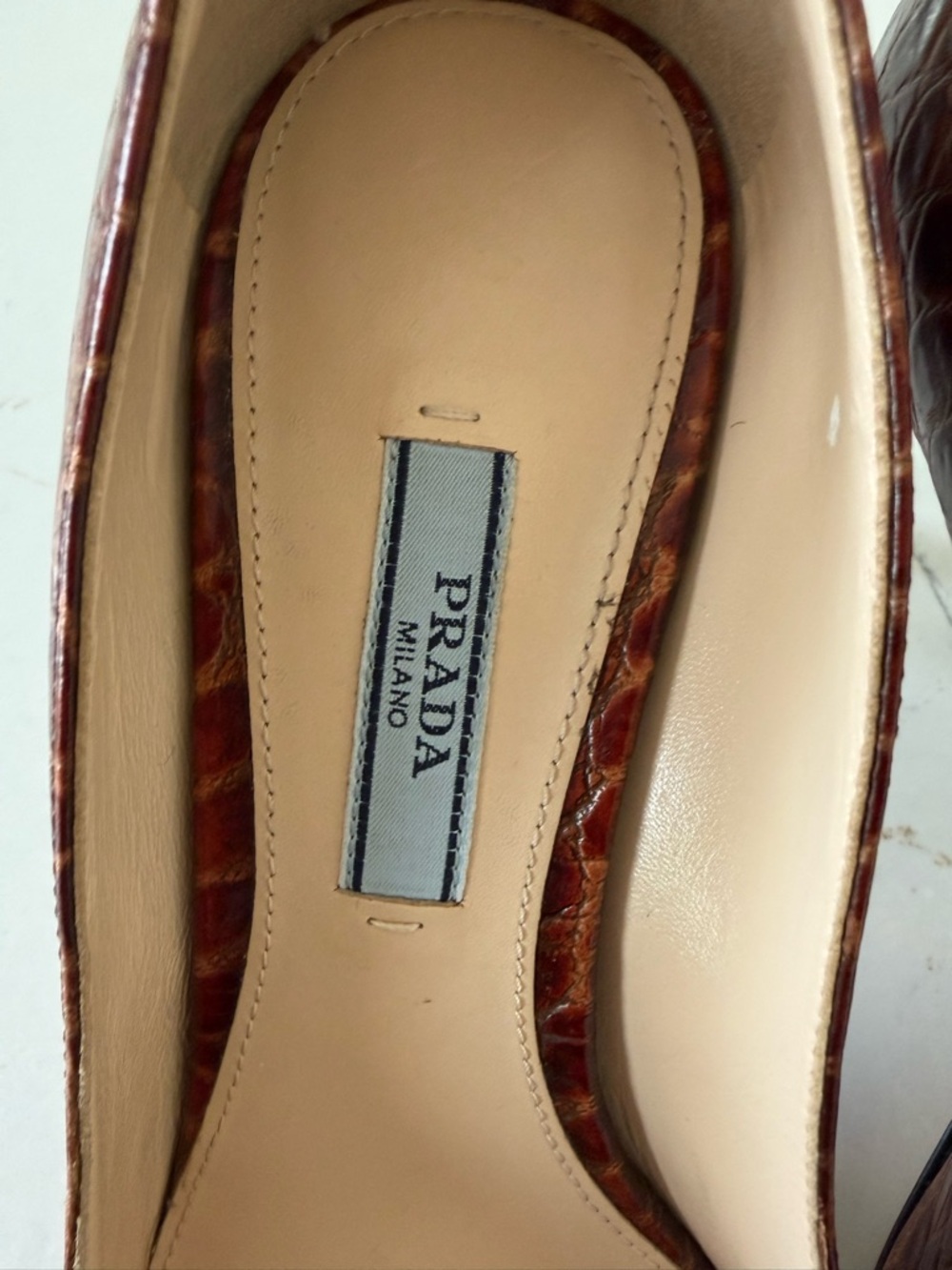 Prada Brown Croc-Embossed Pointed-Toe Pumps - Picture 6 of 8